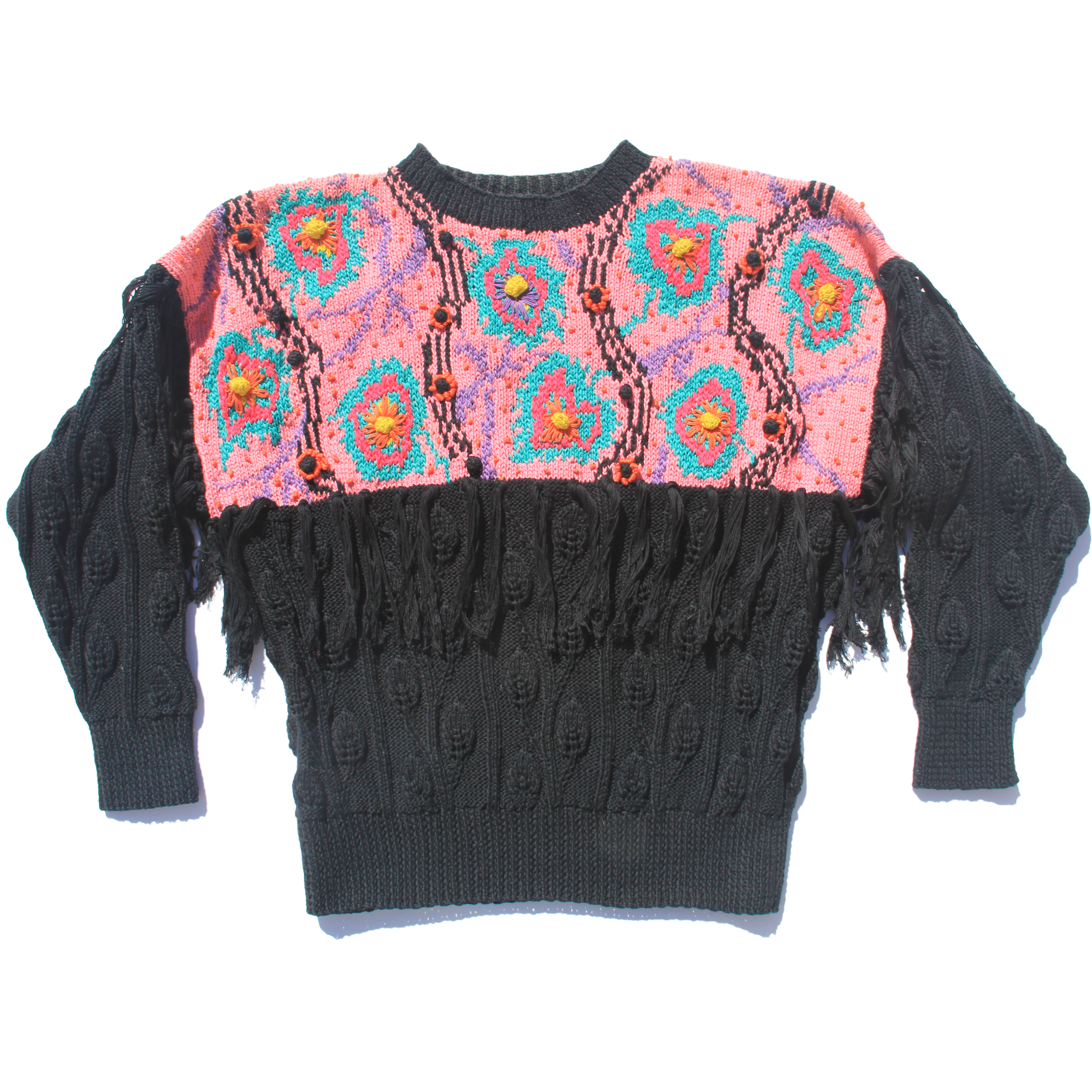 Black floral tassel pullover