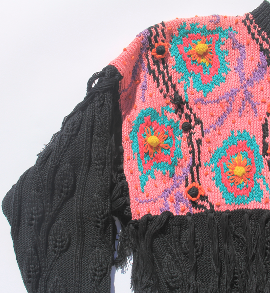 Black floral tassel pullover